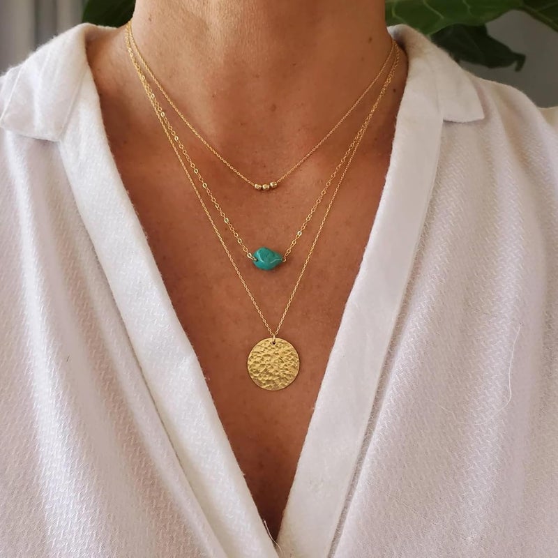 Ieftop Valentines Birthday Gifts for Women Teen Girls - Dainty 14K Gold/Silver Plated Cute Heart Handmade Disc Circle Bee Choker Adjustable Necklace for Women Teenage Girl Trendy Jewelry - Image 2